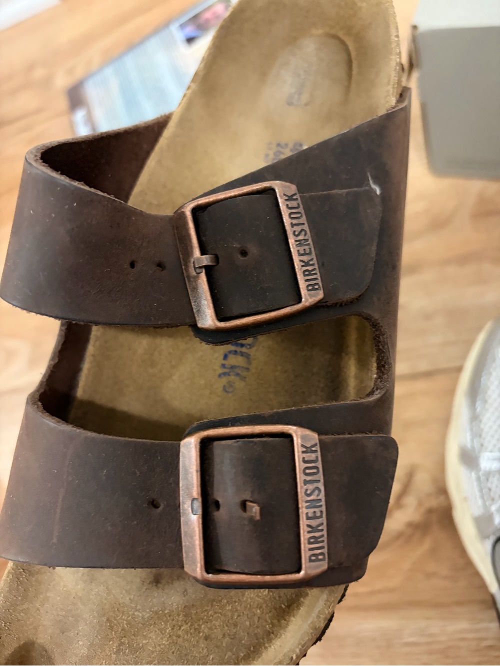 Birkenstock Brown Leather Two-Strap Sandals with Copper Buckles - Picture 2 of 4